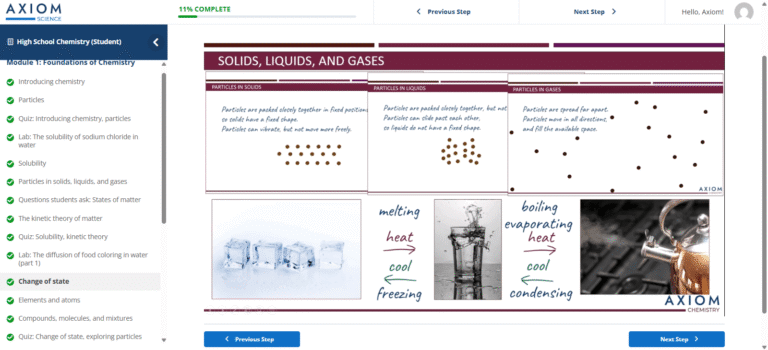 Screenshot of Axiom Science online course