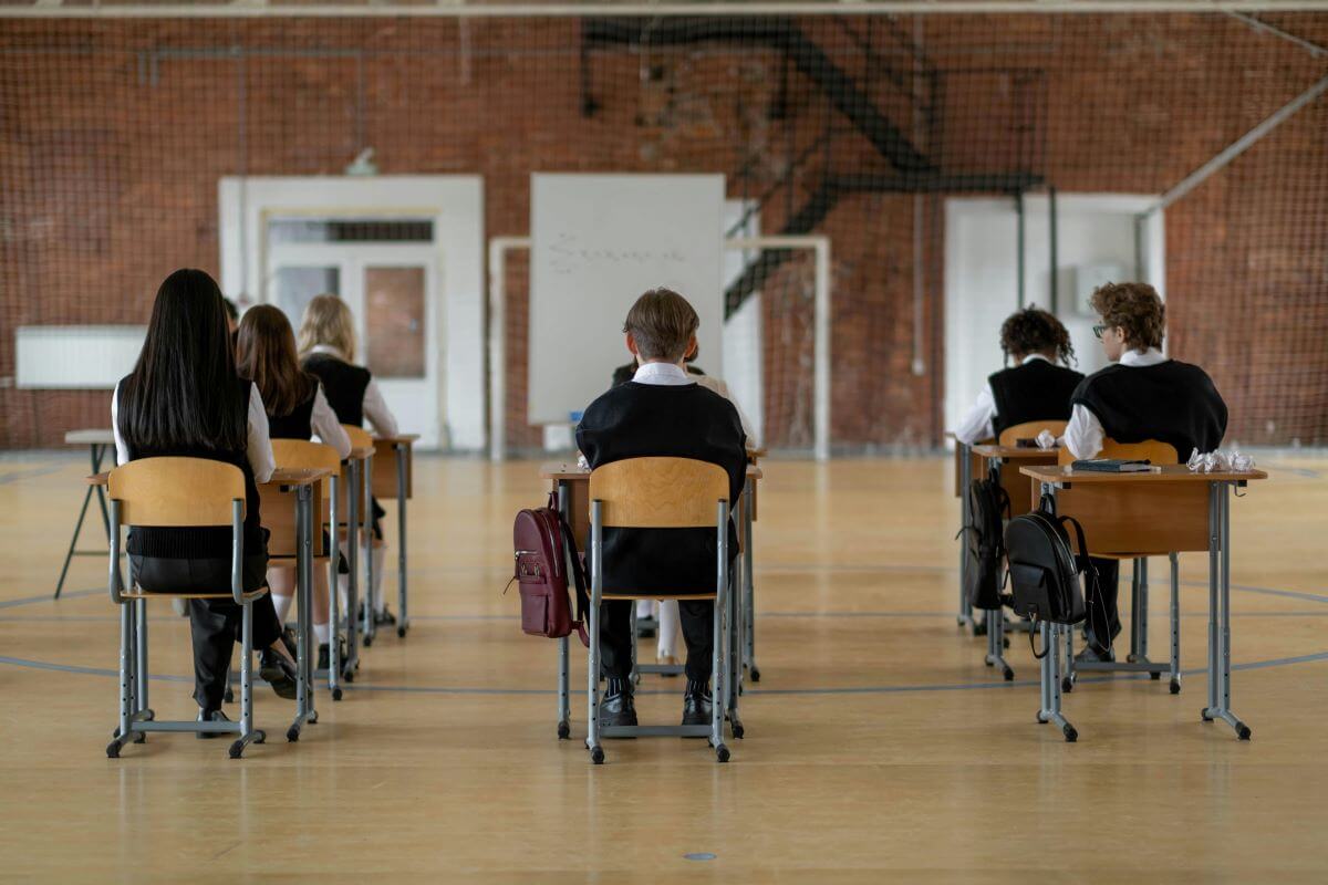 Students in an exam room